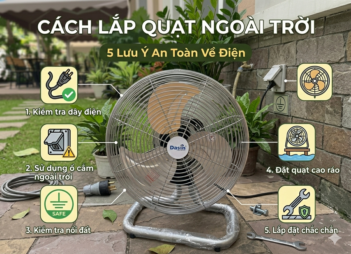 cach lap quat ngoai troi 5 luu y an toan ve dien
